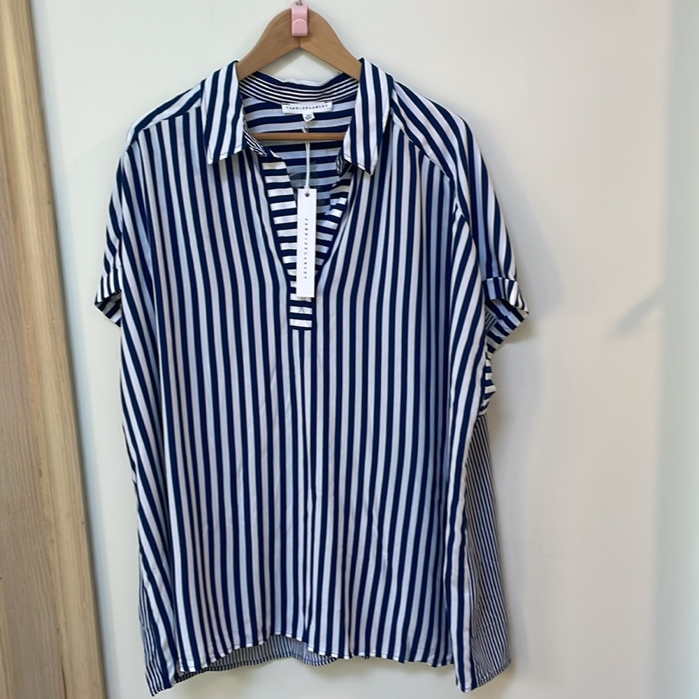 Women’s NWT Jane & Delancey striped top blue white short sleeve plus size 2X